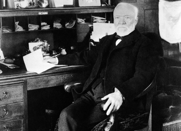 Andrew Carnegie, founder of the Carnegie Steel Company, in his study in New York. (AP Photo)