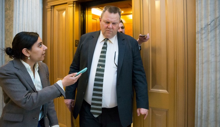 Sen. Jon Tester, D-Mont., asked for someone to be held accountable for the Whitefish contract, during the Senate Homeland Security and Governmental Affairs Committee hearing on hurricane response. (AP Photo/J. Scott Applewhite)