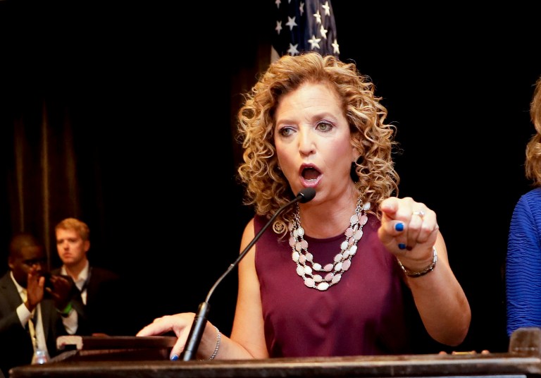 DNC Chairwoman Debbie Wasserman Schultz, D-Fla., speaks during a Florida delegation breakfast Monday in Philadelphia. (AP Photo/Matt Slocum)