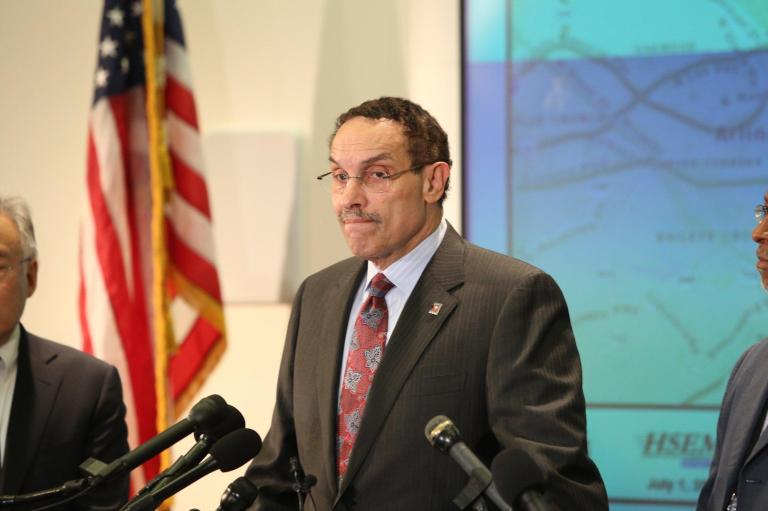 Washington D.C. Mayor Vincent Gray, speaks at a press conference at the Emergency Operations Center in southeast Washington D.C. last month. Although he will not have to worry about legislative matters amid D.C. Council's two-month recess. He still has to contend with the ongoing criminal probe into his 2010 mayoral campaign. (Examiner file)