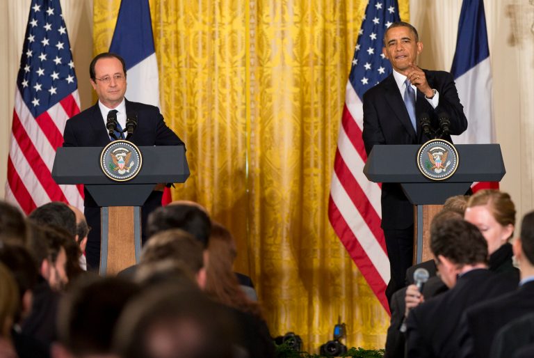 President Obama in a joint news conference with French President FranÃ§ois Hollande on Tuesday. (AP/ J. Scott Applewhite)