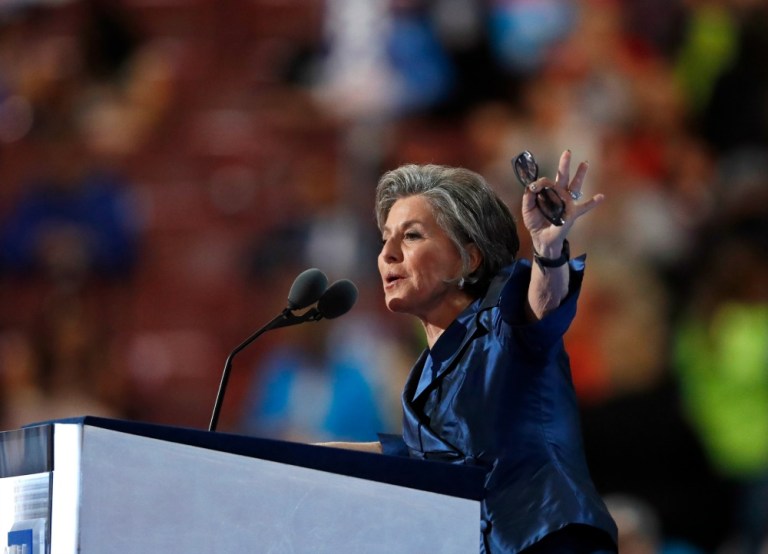 "The right wing has thrown everything at her," Barbara Boxer said. "Not only the kitchen sink, but the stove, the refrigerator and the toaster, too. And guess what? She's still standing." (AP Photo)
