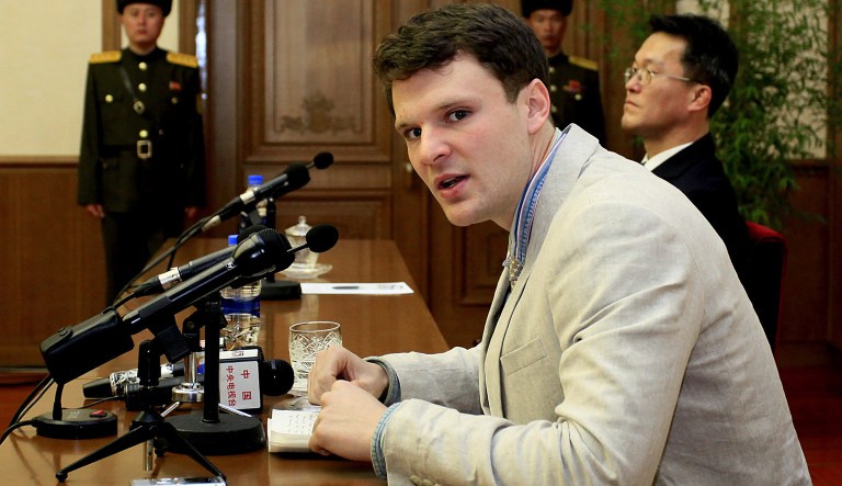 Otto Warmbier was traveling in North Korea when he was accused of trying to steal a propaganda poster and as a result, was sentenced in March 2016 to hard labor after a trial. The Trump administration secured his release in June 2017, but he returned home in a coma and died days later. (AP Photo/Kim Kwang Hyon)