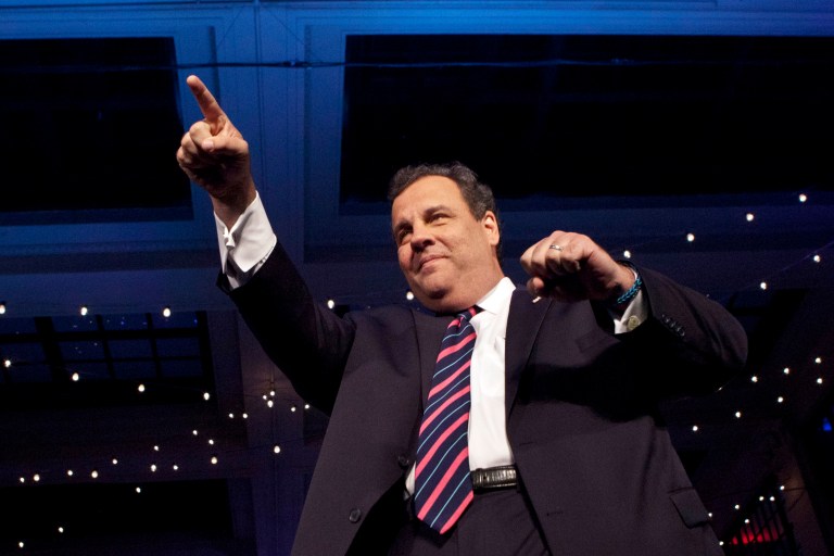 New Jersey Governor Chris Christie arrives to speak at his election night event after winning a second term at the Asbury Park Convention Hall on November 05. (Kena Betancur/Getty Images)