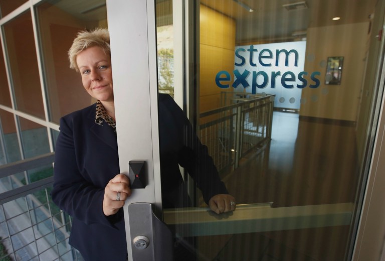 In this photo taken Tuesday, Sept. 8, 2015, Cate Dyer, chief executive officer and founder of StemExpress, poses at the company's office in Placerville, Calif. StemExpress is a broker in human tissue, which includes the fetal tissue that is at the heart of the Planned Parenthood video controversy.(AP Photo/Rich Pedroncelli)