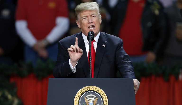 President Donald Trump speaks during a rally in Pensacola, Fla., Friday, Dec. 8, 2017. (AP Photo/Jonathan Bachman)