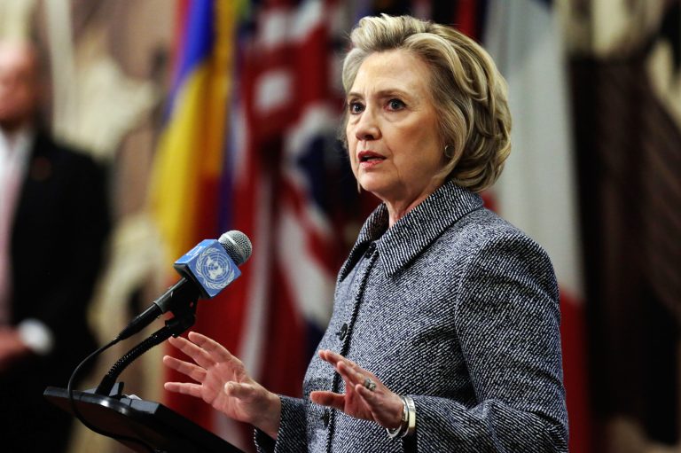 Hillary Clinton answers questions at a news conference at the United Nations, Tuesday, March 10, 2015. (AP Photo/Richard Drew)