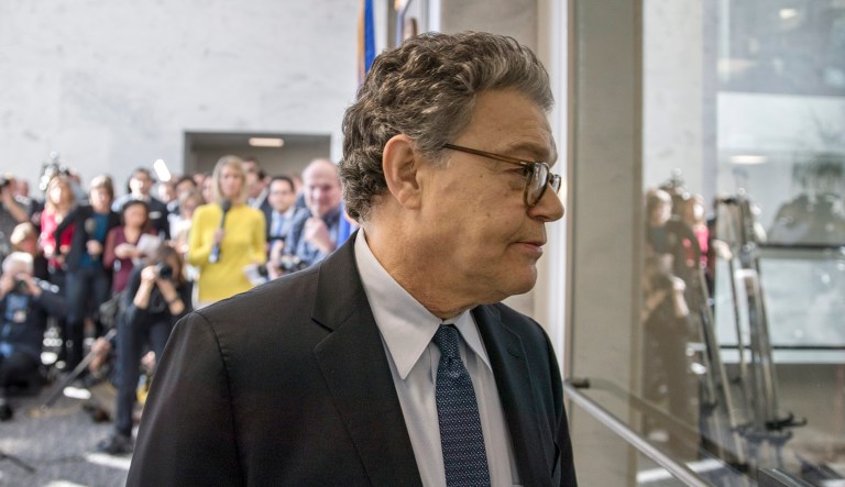 Juanita Broaddrick, Kathleen Willey, and Leslie Millwee can bee seen in a video, shared on social media, entering Sen. Al Franken's office on Capitol Hill. (AP Photo/J. Scott Applewhite)