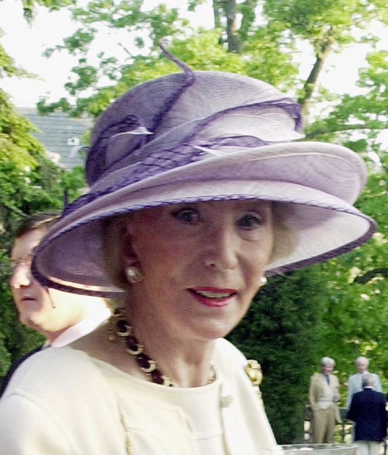 This May 12, 2004 photo shows German socialite Viola Drath during the annual Woodrow Wilson home garden party and hat contest in Washington.  Opening statements are expected in the trial of a German man charged with murdering Drath, his 91-year-old wife, a journalist and socialite. Albrecht Muth is charged with first-degree murder in the August 2011 beating and strangulation death of Viola Drath. Police say the killing took place inside the couple's home in Washington's posh Georgetown neighborhood.  (AP Photo/Washington Times, James R. Brantley)