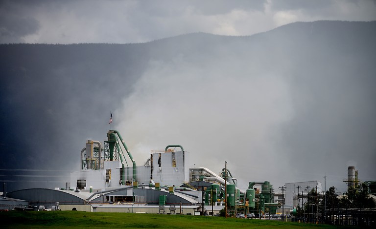 An explosion and fire hit the Plum Creek Timber Co. Medium-Density Fiberboard plant in Columbia Falls, Montana on Tuesday, June 10, 2014. (AP Photo/Daily Inter Lake, Brenda Ahearn)