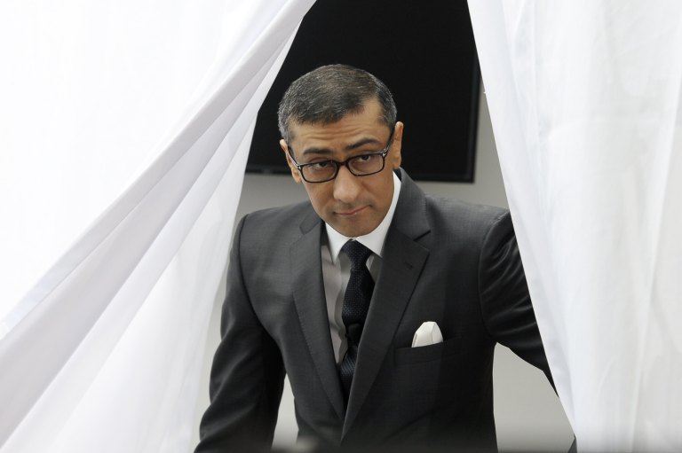New President and Chief Executive Officer of Nokia Rajeev Suri attends the press conference where Nokia announced first quarter earnings in Espoo, Finland Tuesday, April 29, 2014. (AP Photo/Lehtikuva, Heikki Saukkomaa) FINLAND OUT,  NO SALES