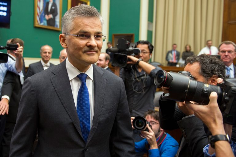 Volkswagen of America CEO Michael Horn arrives on Capitol Hill in Washington, Thursday, to testify before the House Oversight and Investigations subcommittee hearing on Volkswagen's emissions-rigging scandal. (AP Photo/Cliff Owen)
