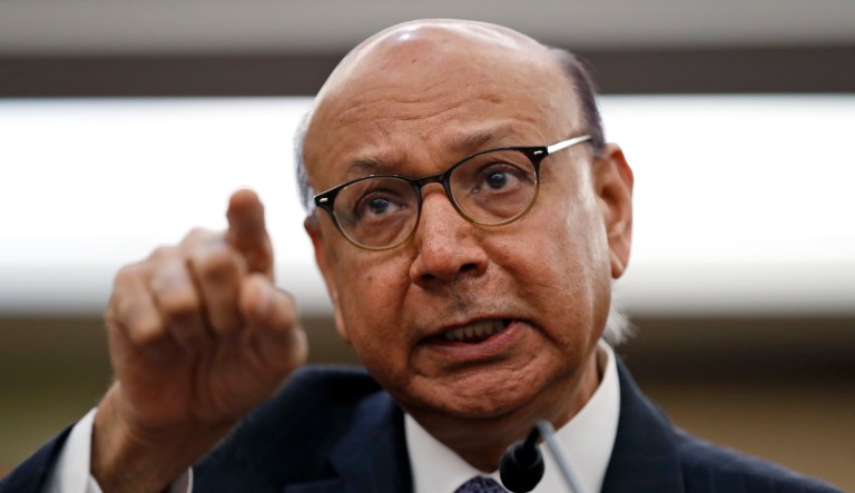 Khizr Khan, a Pakistani-American lawyer and Gold Star father, speaks on Capitol Hill in Washington, Thursday, Feb. 2, 2017. (AP Photo/Alex Brandon)