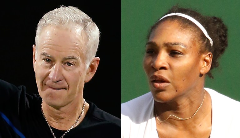Former tennis star John McEnroe refused to apologize for saying that Serena Williams would be ranked around 700th if she played on the male circuit. (AP and Wikipedia Photos)