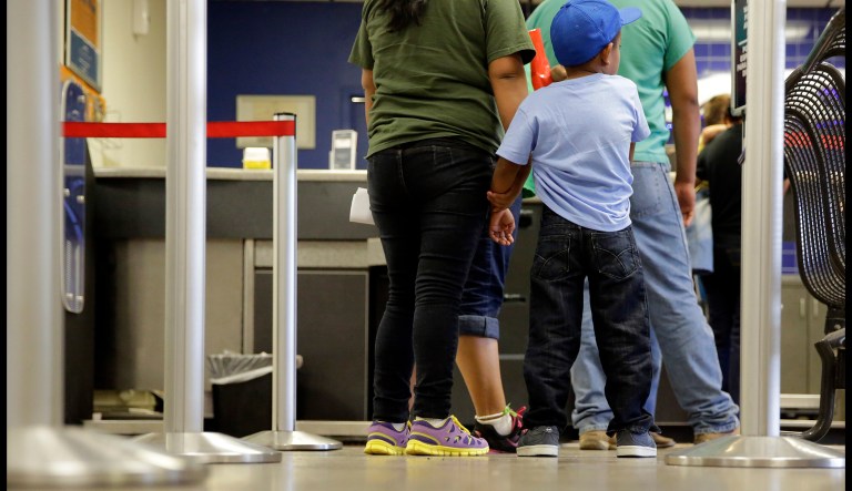 Federal authorities left more than 50 immigrant women and children stranded at a San Antonio bus station Friday knowing some services were cancelled as Hurricane Harvey bore down on Texas. (AP Photo/Eric Gay)