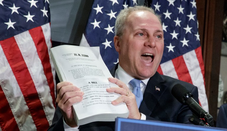 House Majority Whip Steve Scalise promised no one with a pre-existing condition who maintains continuous health insurance will lose protection under the House GOP health plan. (AP Photo/J. Scott Applewhite)