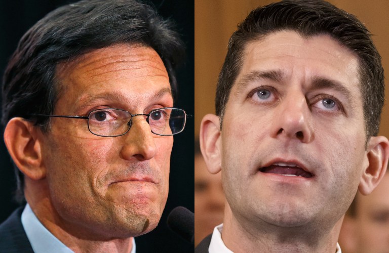 If former House Majority Leader Eric Cantor's surname is used to describe a stunning upset of an important incumbent, the last name of Paul Ryan's challenger now means the opposite. (AP Photos)