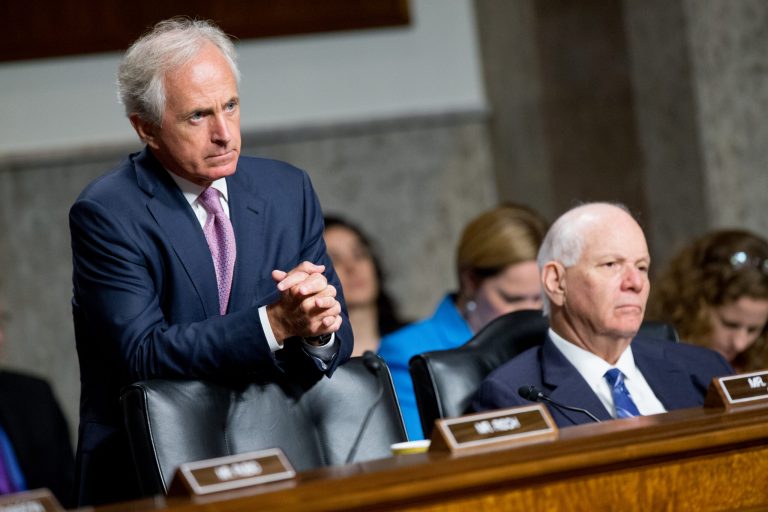 Senate Foreign Relations Committee members Bob Corker, left, and Ben Cardin questioned Sarah Sewell, undersecretary of state for civilian security, democracy and human rights. (Andrew Harnik/AP)