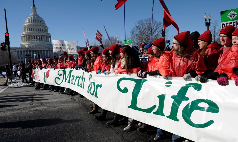 March for Life, which runs the annual anti-abortion protest on the National Mall, says it is spending $125,000 on the first phase of the ad buy, which will run Thursday until Monday, when Donald Trump and Hillary Clinton will participate in their first presidential debate. (AP Photo/Susan Walsh)