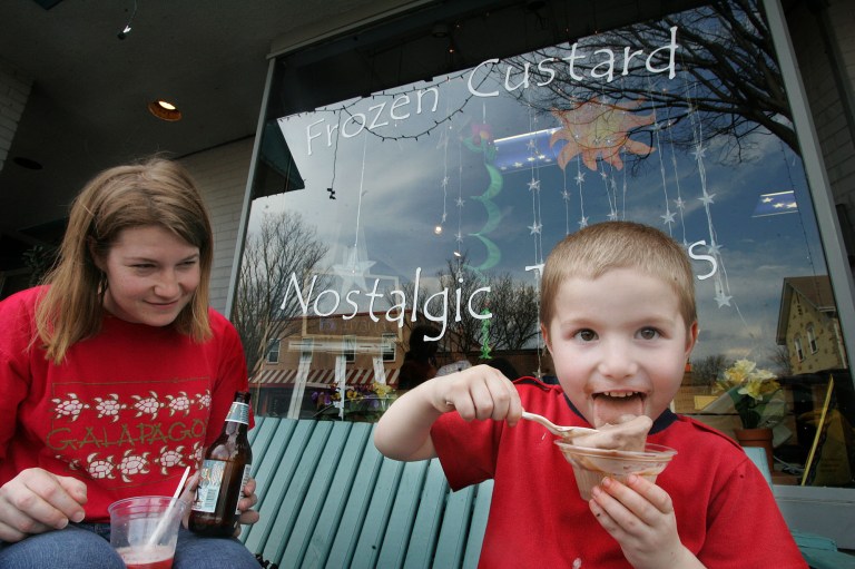 A woman and her son eat frozen custard in the  Delray neighborhood of Alexandria Virginia, Mar 14, 2006. Brig Cabe/Examiner