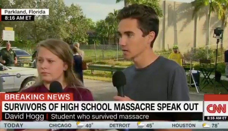 David Hogg, a student at at Marjory Stoneman Douglas High School in Florida where 17 were gunned down Wednesday in a mass shooting, told CNN that politicians who don't take action on gun control should pay for their inaction with their jobs. (screenshot)