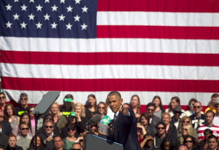 President Barack Obama speaks to Nike Employees and other Oregonians at Nike Headquarters May 8, 2015 in Beaverton, Ore. Obama spoke about the Trans-Pacific Partnership trade pacts which include the U.S. in a trade agreement with 11 other nations. (Photo by Natalie Behring/Getty Images)