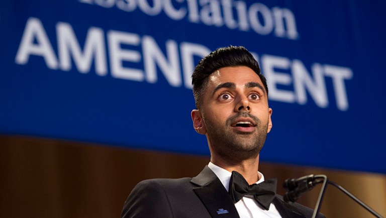 The Daily Show correspondent Hasan Minhaj took shots at President Trump's abstention from drinking alcohol at the White House Correspondents' dinner Saturday night. (AP Photo/Cliff Owen)