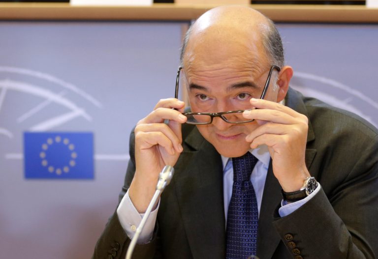European Union Commissioner designate for Economic and Financial Affairs, Taxation and Customs Union, Pierre Moscovici talks during a hearing at the Economic and Monetary Affairs Committee, at the European Parliament in Brussels, on Thursday Oct. 2, 2014. (AP Photo/Yves Logghe)
