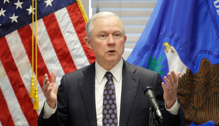 The Justice Department released a heavily redacted page from Attorney General Jeff Sessions' application for a security clearance on which Sessions indicated he never had contact with any foreign government. (AP Photo/John Locher)