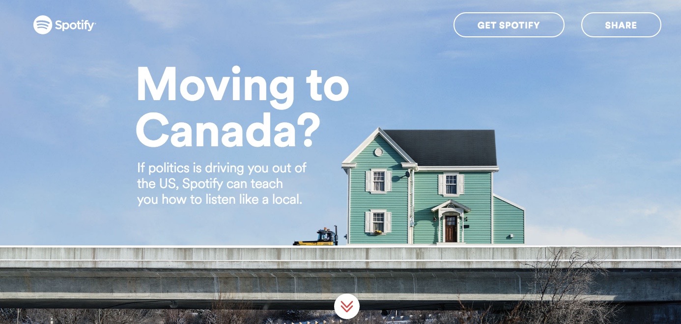 Spotify launches election-related ‘Moving to Canada?’ ads