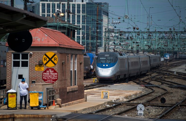 An Amtrak train arrives to Union Station in Washington, Thursday, Sept. 3, 2015. (AP Photo/Molly Riley)