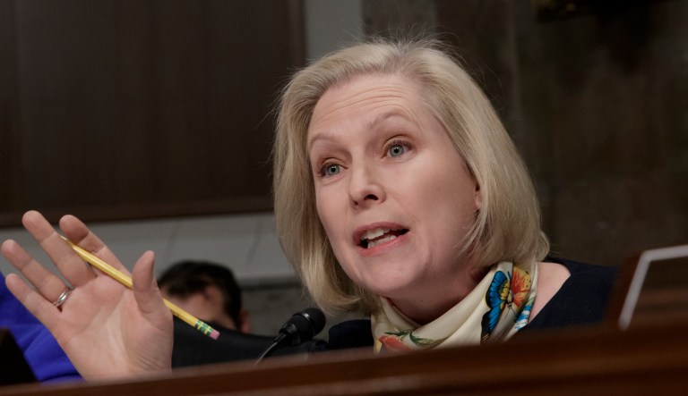 Gillibrand, who holds Hillary Clinton's former U.S. Senate seat, is the most high-profile elected Democratic official yet to say Bill Clinton should have resigned. (AP Photo/J. Scott Applewhite)