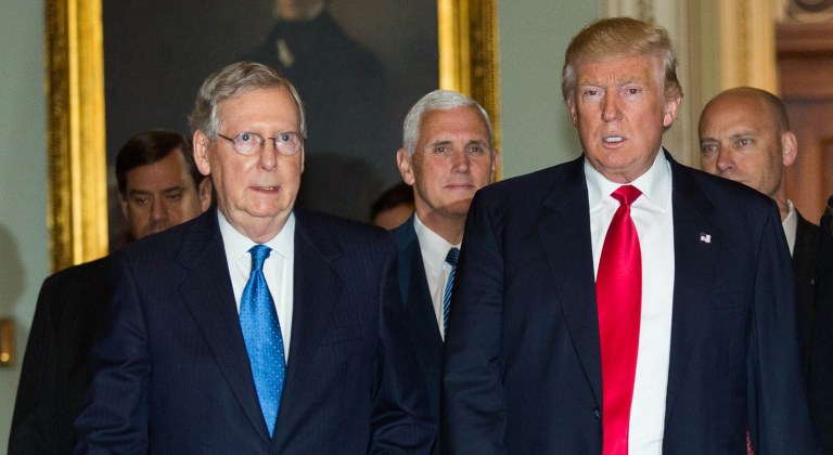 Senate Leadership Fund, formed at the behest of Senate Majority Leader Mitch McConnell, just completed its first election cycle. Above, McConnell and President-elect Donald Trump arrive at the U.S. Capitol for a meeting. (Graeme Jennings/Washington Examiner)