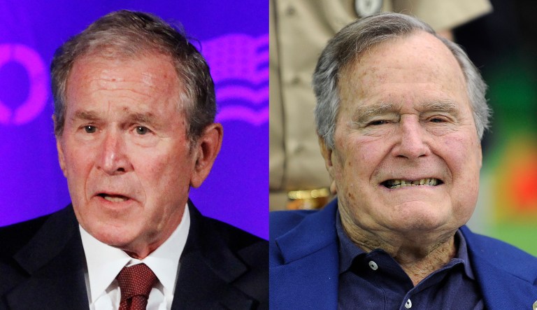 Former Presidents George W. Bush and George H.W. Bush denounced the racism and bigotry that led to violence at last weekend's protest by white nationalists in Charlottesville, Va., in a joint statement issued Wednesday. (AP Photo/Eric Christian Smith)