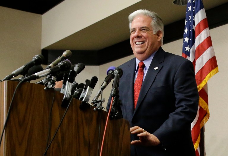 Maryland Gov.-elect Larry Hogan speaks at a news conference, Wednesday, following his big upset against Lt. Gov. Anthony Brown in the race for governor in heavily Democratic Maryland. (AP Photo/Patrick Semansky)