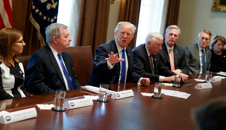President Donald Trump speaks during a meeting with lawmakers on immigration policy in the Cabinet Room of the White House, Tuesday, Jan. 9, 2018, in Washington. (AP Photo/Evan Vucci)