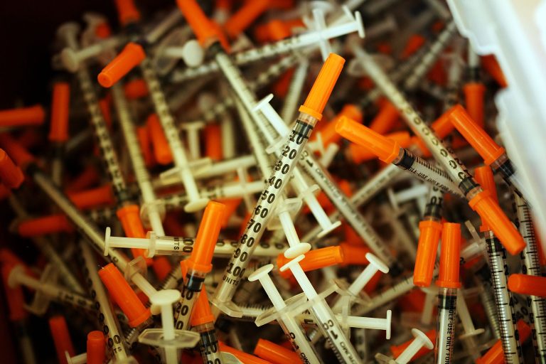 Used syringes discarded at a needle exchange clinic where users can pick up new syringes and other clean items for those dependent on heroin in St. Johnsbury, Vermont.Â In Northern Kentucky, more than half of all overdose deaths were were caused by heroin, according to a report issued by the Office of Drug Control Policy.Â (Photo by Spencer Platt/Getty images)