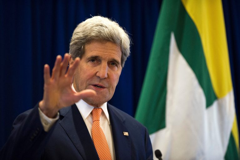 U.S. Secretary of State John Kerry speaks during a press conference, concluding his visit to Myanmar for Ministerial Meetings of the Association of Southeast Asian Nations (ASEAN) in Naypyitaw, Myanmar, Sunday, Aug 10, 2014. (AP Photo/Nicolas Asfouri, Pool)