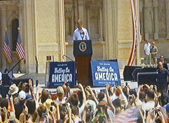 Obama Campaigns With Presidential Seal