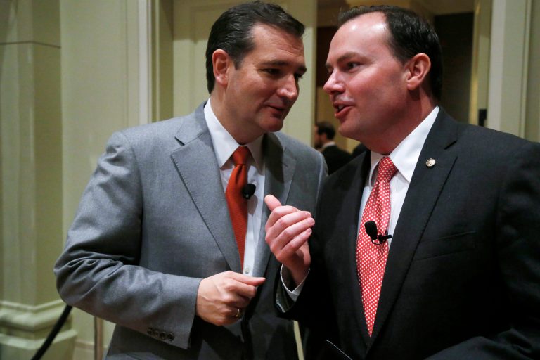 Sens. Ted Cruz, R-Texas, left, and Mike Lee, R-Utah, derailed a bipartisan agreement on procedure Friday night. (AP Photo/Charles Dharapak)