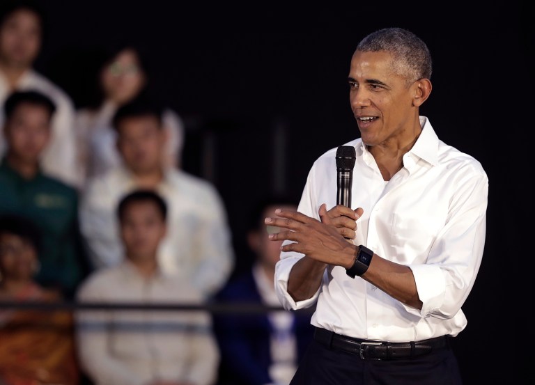 U.S. President Obama speaks during a town hall with the Young Southeast Asian Leaders Initiative at Souphanouvong University in Luang Prabang, Laos. (AP Photo/Carolyn Kaster)