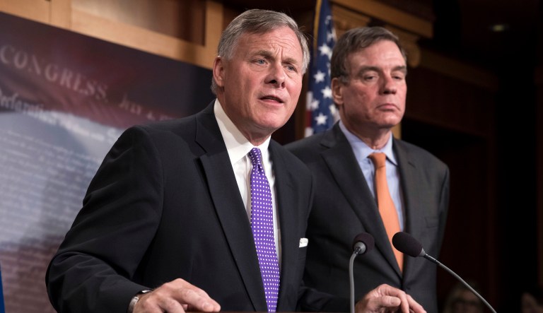 Senate Intelligence Committee Chairman Richard Burr, R-N.C., left, and Vice Chairman Mark Warner, D-Va., said on Tuesday that the short-term bill that ended the government shutdown might have also contained language that quietly reduced their oversight power over intelligence agencies. (AP Photo/J. Scott Applewhite)