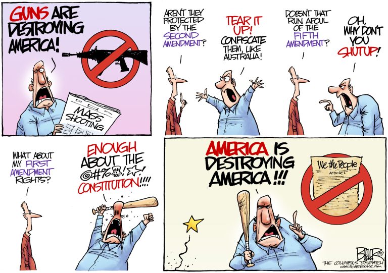 Editorial cartoon: The gun battle