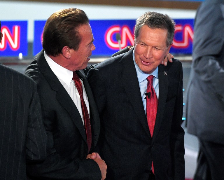 FormerÂ Gov.Â Arnold Schwarzenegger, R-Calif., spoke at a Los Angeles fundraiser for presidential candidate John Kasich on Friday. (AP Photo)