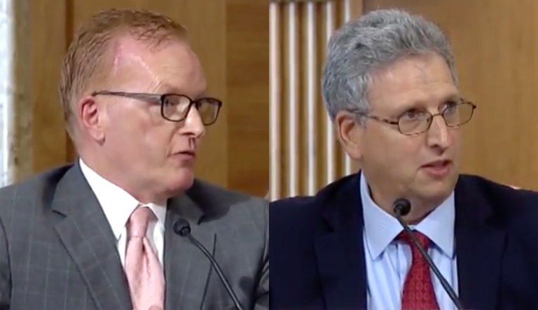 Nominees Kevin McIntyre, Trump's Republican FERC chairman-in-waiting, and Rich Glick, a Democratic attorney, sailed through their first test, and will now get a vote before the full Senate. (Images courtesy screenshots)