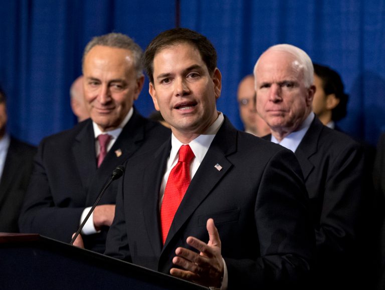 Republican Sen. Marco Rubio, whose immigration reform proposal would grant far-reaching powers to the secretary of Homeland Security and other top administration officials, says he does not trust Washington to make critical decisions about the nationâs future. (AP Photo/J. Scott Applewhite)