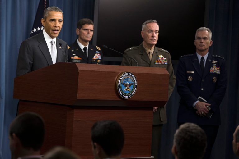President Obama speaks at the Pentagon about the fight against the Islamic State group following a National Security Council meeting. (AP Photo/Evan Vucci)
