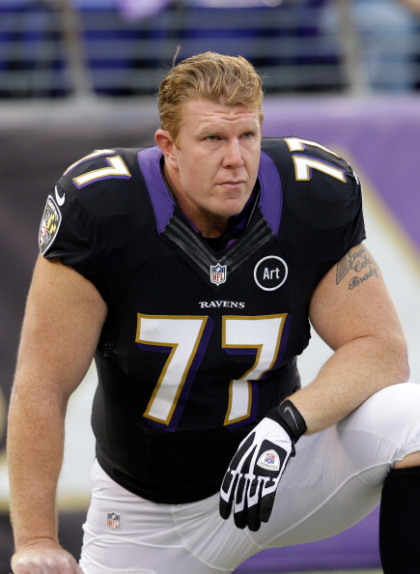 BALTIMORE, MD - DECEMBER 02: Center Matt Birk #77 of the Baltimore Ravens looks on before the start of the Ravnes game against the Pittsburgh Steelers at M&T Bank Stadium on December 2, 2012 in Baltimore, Maryland.  (Photo by Rob Carr/Getty Images)