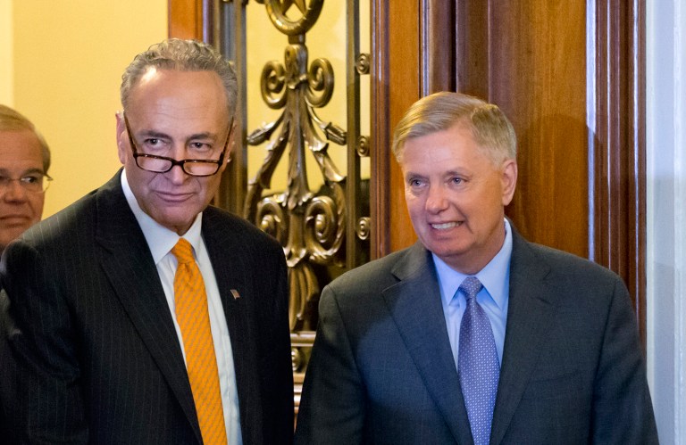 Sen. Lindsey Graham, right, said that Senate Minority Leader Chuck Schumer has 