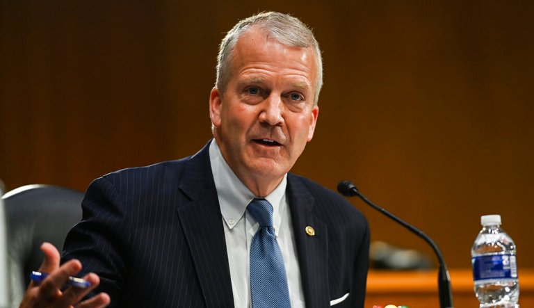 U.S. Senator Dan Sullivan (R-AK) speaks during a Senate Environment and Public Works Committee hearing on Michael Regan's nomination to be Administrator of the Environmental Protection Agency (EPA) on Capitol Hill in Washington, U.S., February 3, 2021.